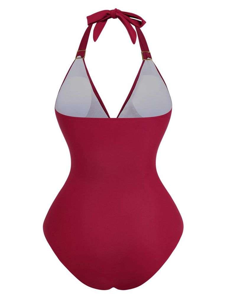 Maillot de bain une pièce froncé à décolleté plongeant en V années 1940