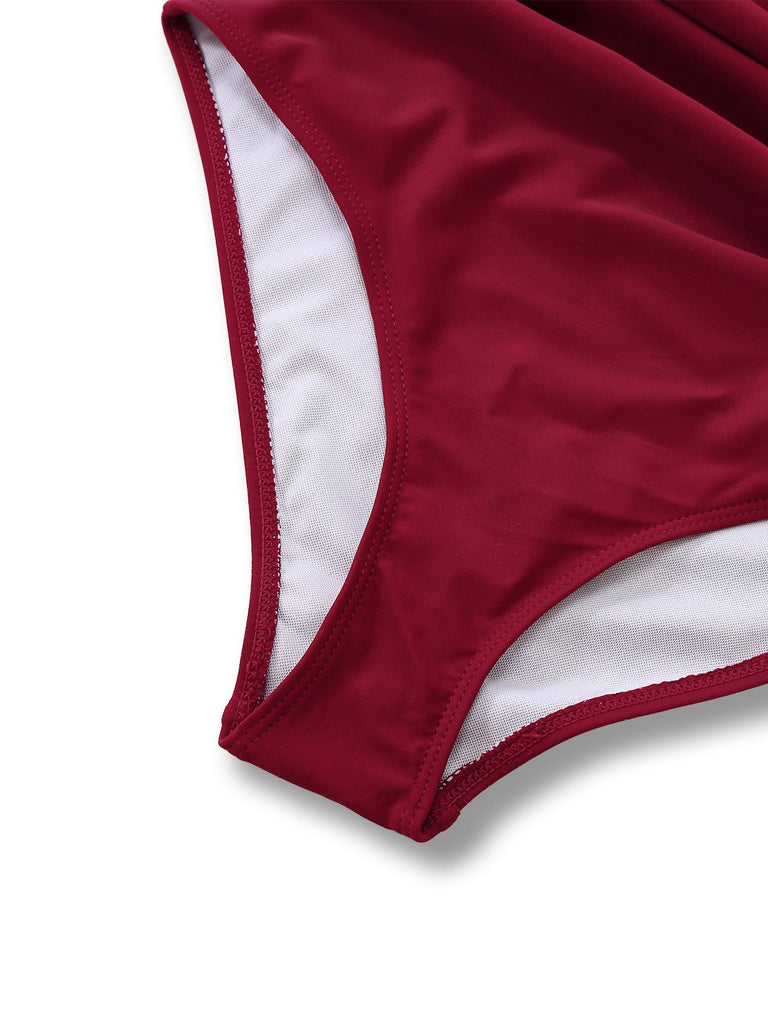 Maillot de bain une pièce froncé à décolleté plongeant en V années 1940