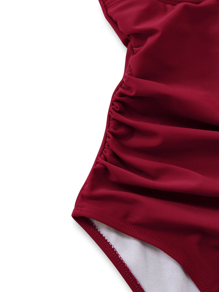 Maillot de bain une pièce froncé à décolleté plongeant en V années 1940