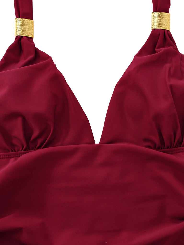 Maillot de bain une pièce froncé à décolleté plongeant en V années 1940