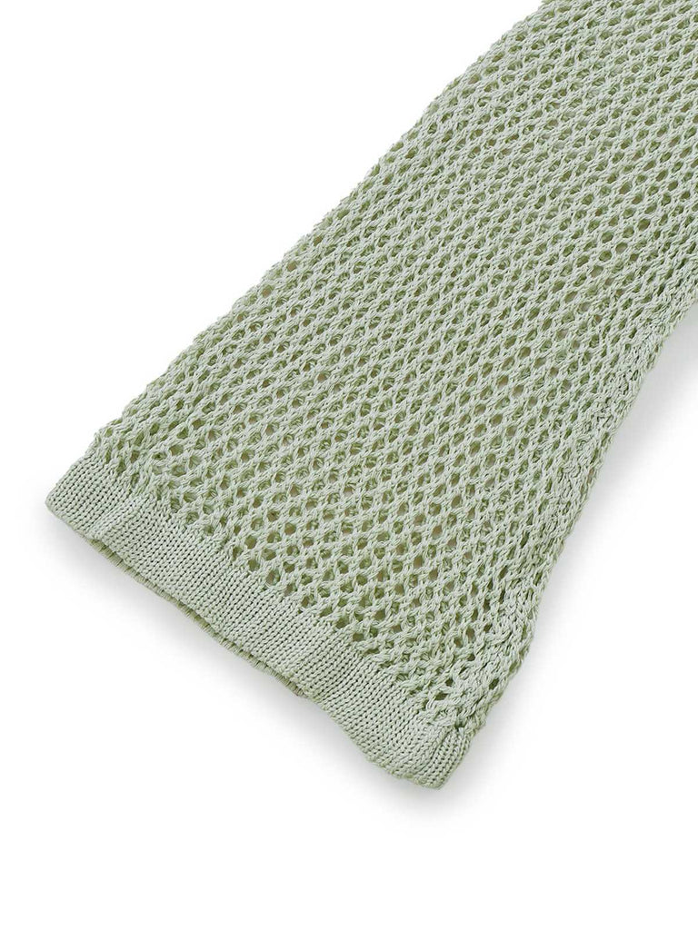 2PCS Ensemble de paréo de plage vert à manches longues en crochet années 1960