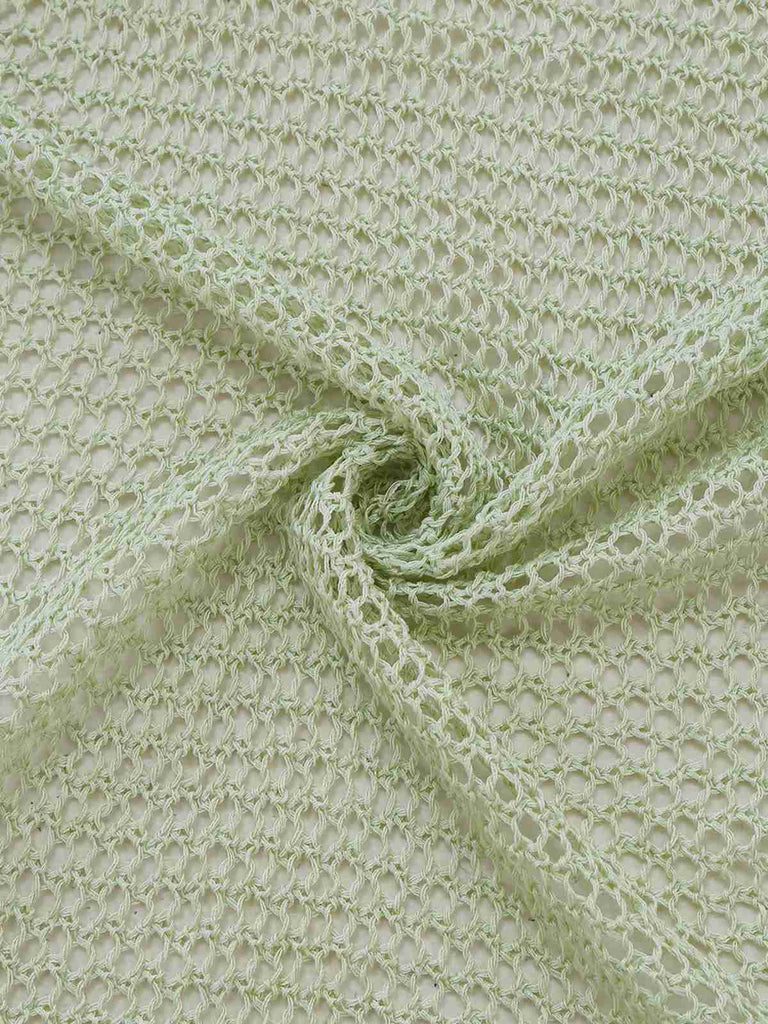 2PCS Ensemble de paréo de plage vert à manches longues en crochet années 1960