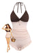 Maillot de bain taille haute volants rose 1940s