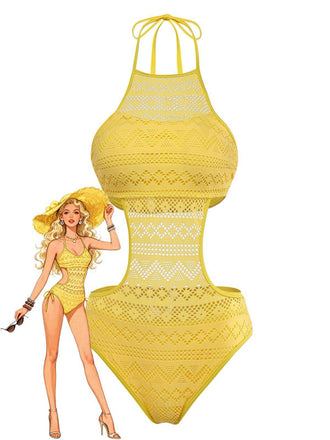 Maillot de bain une pièce uni licou découpé 1950s