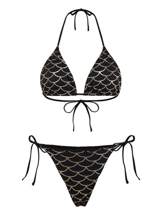 Ensemble bikini écailles sirène dos nu Noire Doré années 1970