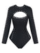 Maillot de Bain Manches Longues Ajouré Uni Noir années 50 2