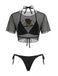Ensemble Bikini Gothique Tête de Mort Rose Résille et Paréo Noir années 70 3