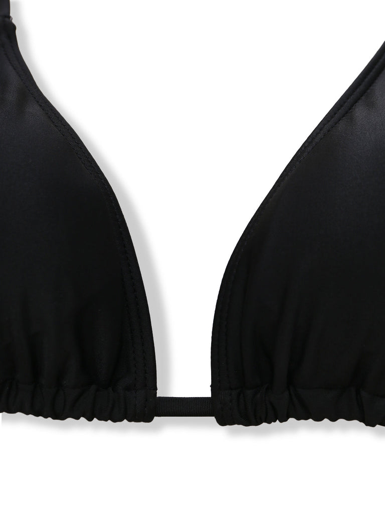 Ensemble Bikini Gothique Tête de Mort Rose Résille et Paréo Noir années 70 5