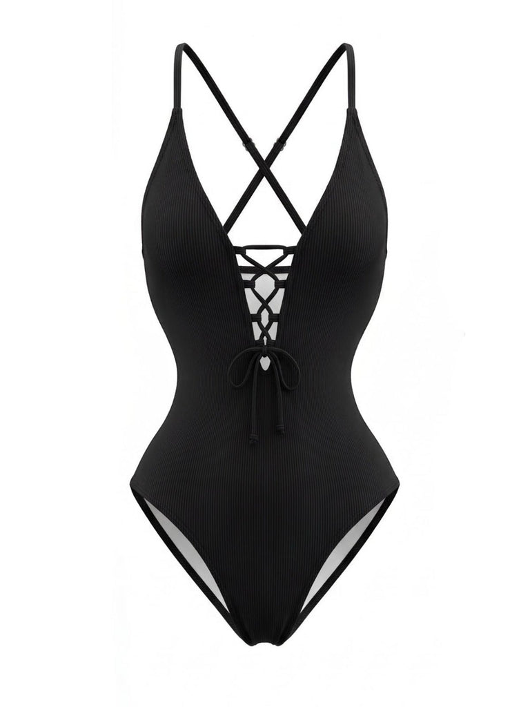 Maillot de Bain 1 Pièce Dos-Nu Croisé Lacé Années 80