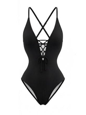 Maillot de Bain 1 Pièce Dos-Nu Croisé Lacé Années 80