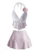 Maillot de Bain Halter à Paillettes 3D Floral Années 1980
