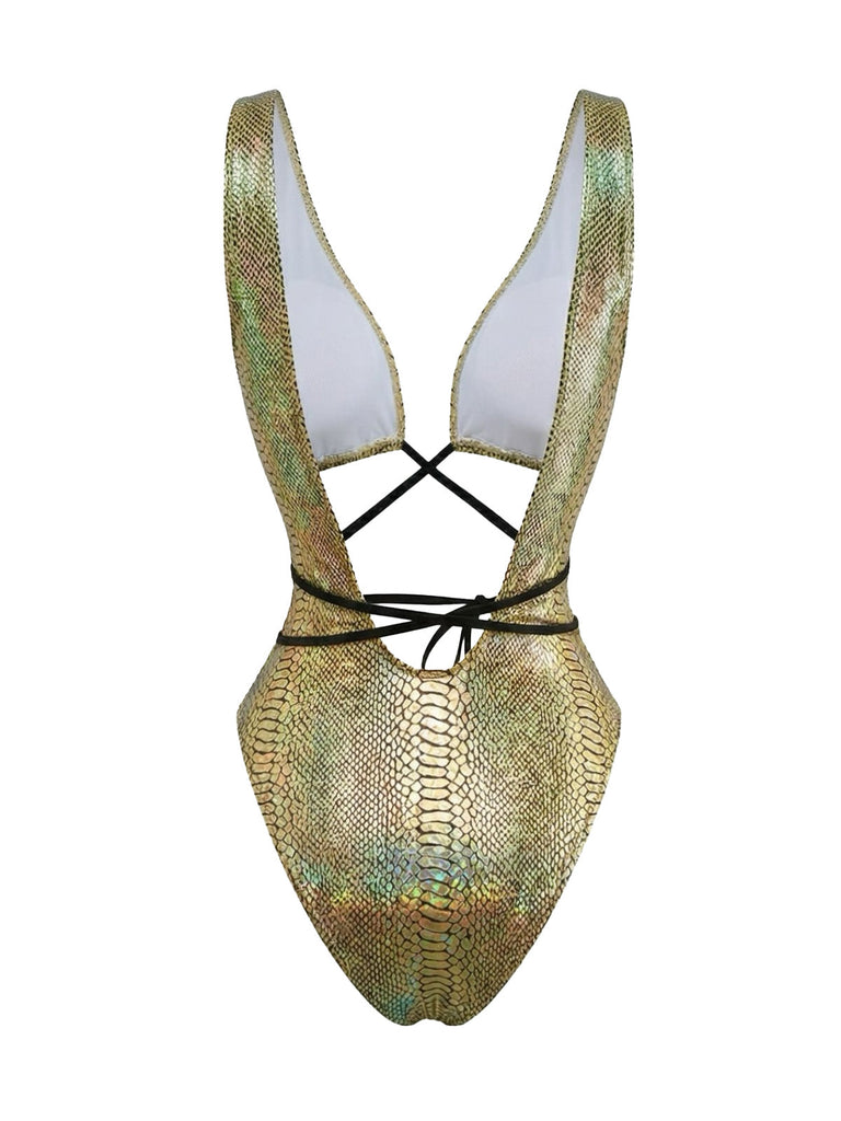 Maillot de Bain Dos-Nu Motif Écailles de Poisson Années 70