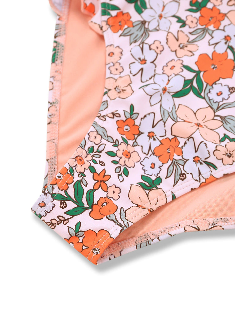 Maillot de Bain Une Pièce à Fleurs Manches Ailettes et Volants Années '50 6