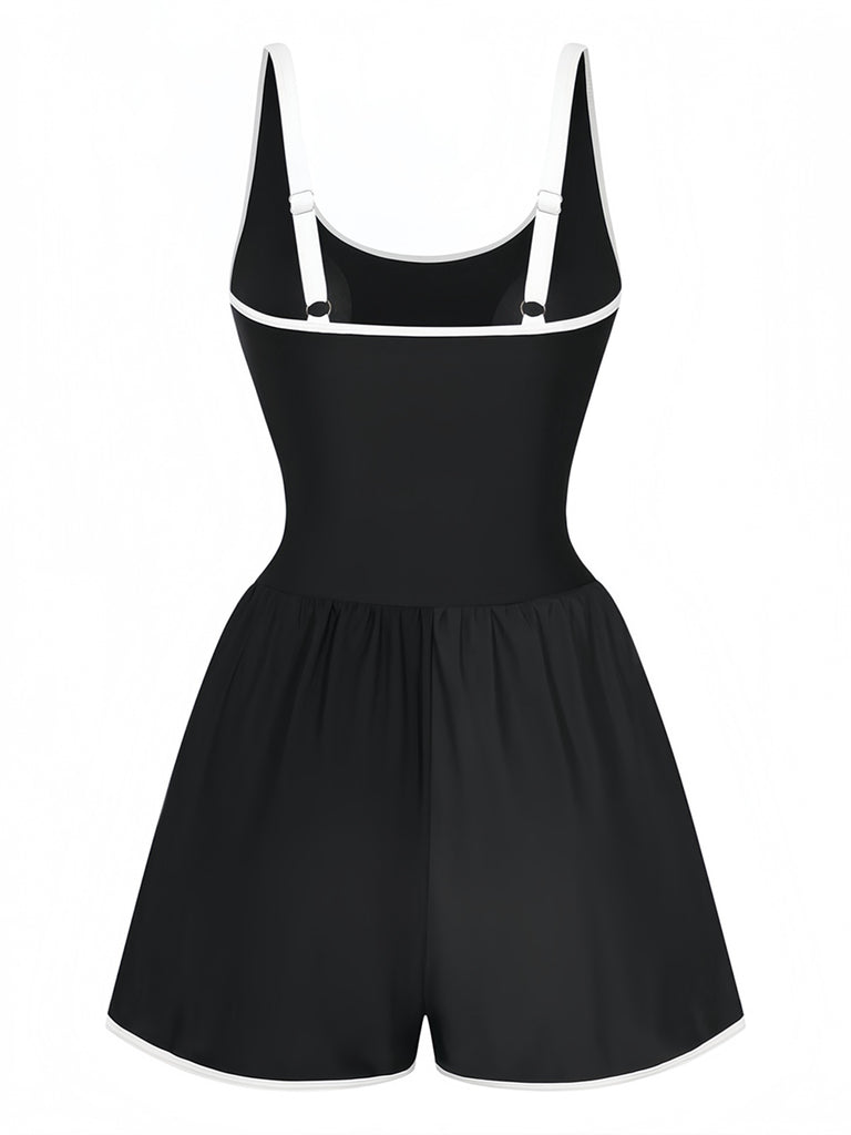 Maillot de bain une pièce tankini à fleurs noires années 1940