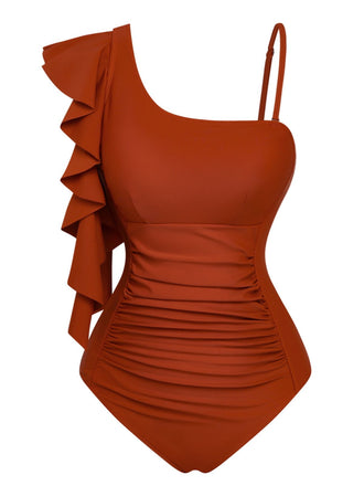 Maillot de Bain Une Pièce à Col Asymétrique et Volants Années '40 2