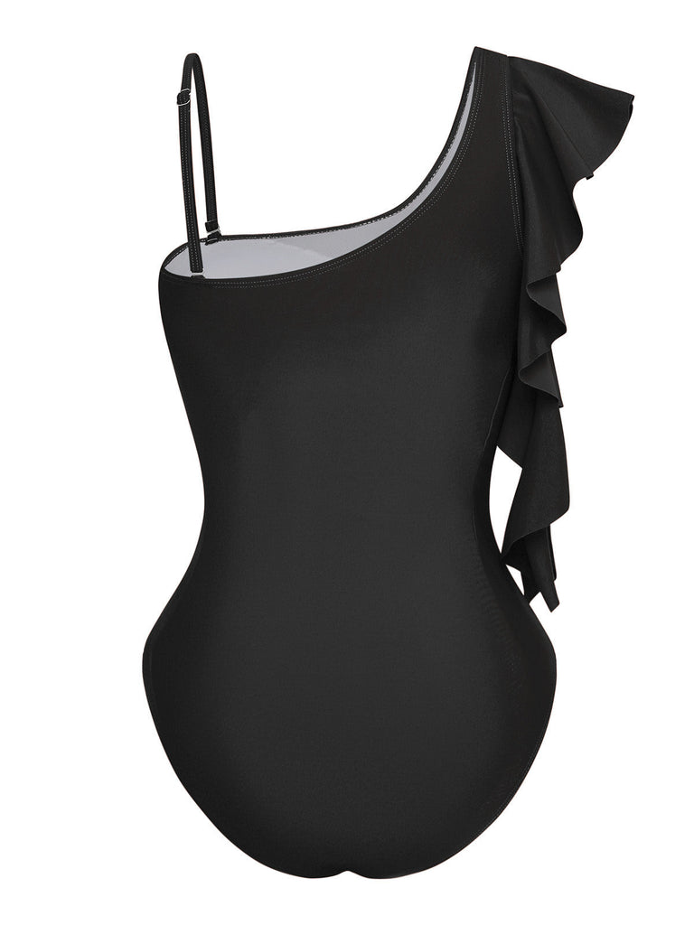 Maillot de Bain Une Pièce à Col Asymétrique et Volants Années '40 8