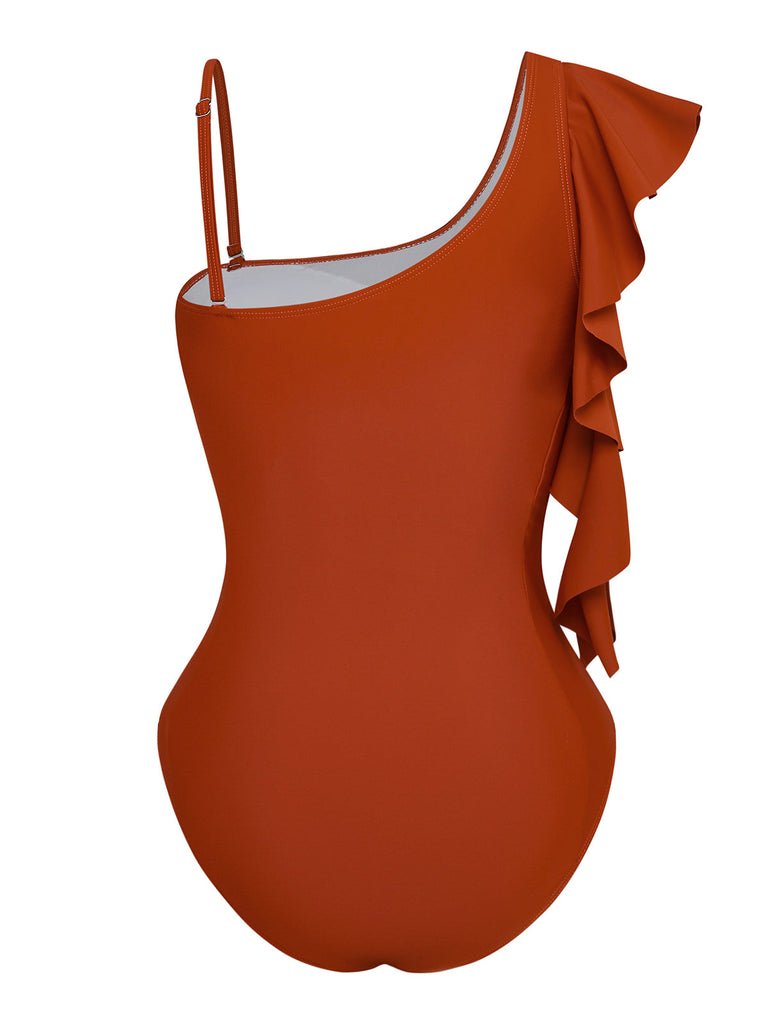 Maillot de Bain Une Pièce à Col Asymétrique et Volants Années '40 3