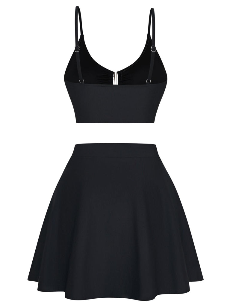 Set Tankini Noir à Fleurs avec Boucle en Métal Années '40 3