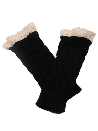 Gants sans doigts en tricot torsadé patchwork de dentelle vintage
