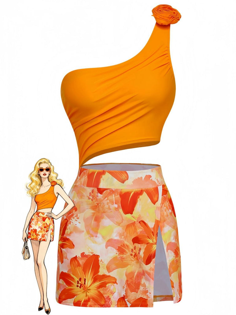 Maillot de bain une pièce asymétrique fleurs 1940s