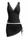 Ensemble Tankini Col V Maille Uni et Jupe Froncée Années 1960 8