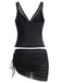 2PCS Ensemble tankini maille unie col V et jupe froncée années 1960