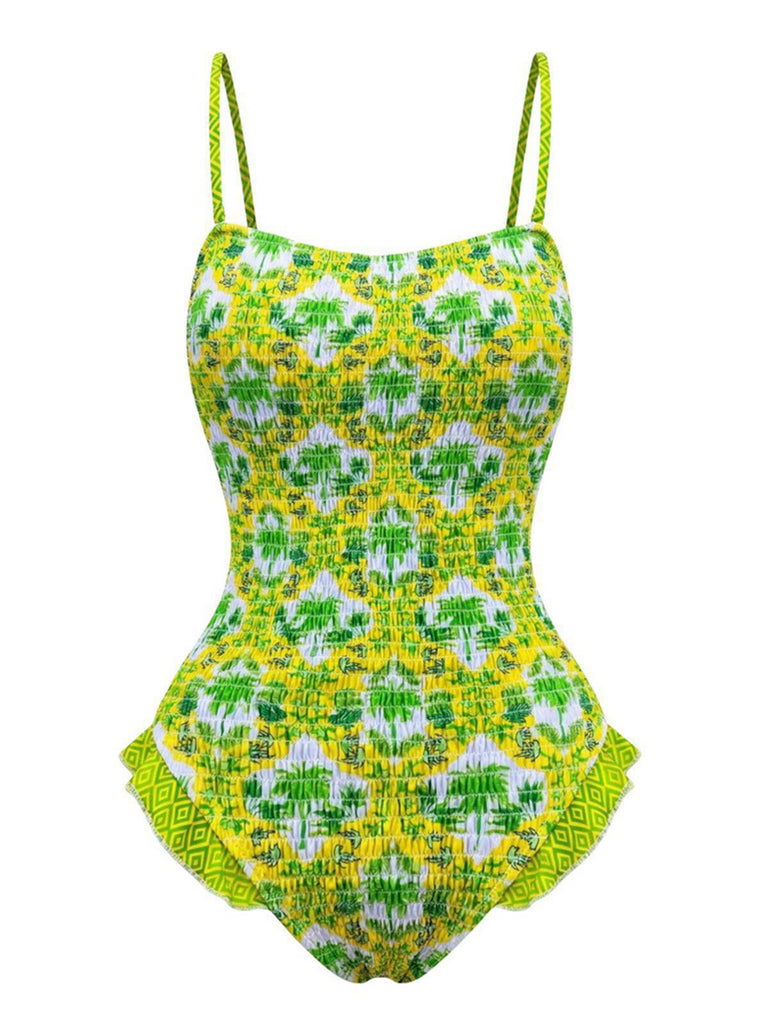 Maillot de bain imprimé cocotier tropical années 1960