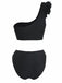 Ensemble Tankini Une Épaule Volant Taille Haute Noir Années 1960 3