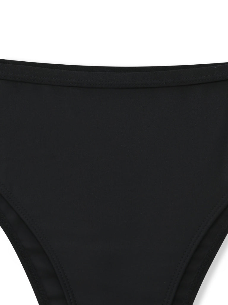 Ensemble Tankini Une Épaule Volant Taille Haute Noir Années 1960 5