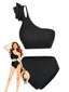 Ensemble tankini noir asymétrique volants et taille haute années 60