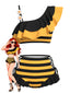 [Prévente] Ensemble bikini à rayures abeilles et volants marguerite 3D années 40