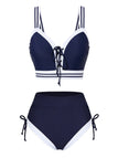 [Prévente] Ensemble bikini à lacets rayé bleu style nautique années 1940