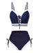 [Prévente] Ensemble bikini à lacets rayé bleu style nautique années 1940