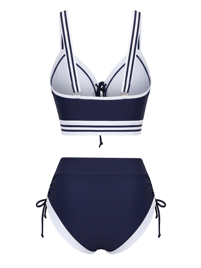 [Prévente] Ensemble bikini à lacets rayé bleu style nautique années 1940