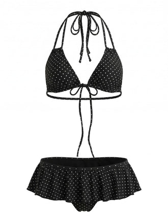Noir Volant à Lacets à Pois Ensemble Bikini Années 1950 2