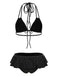 Noir Volant à Lacets à Pois Ensemble Bikini Années 1950 3