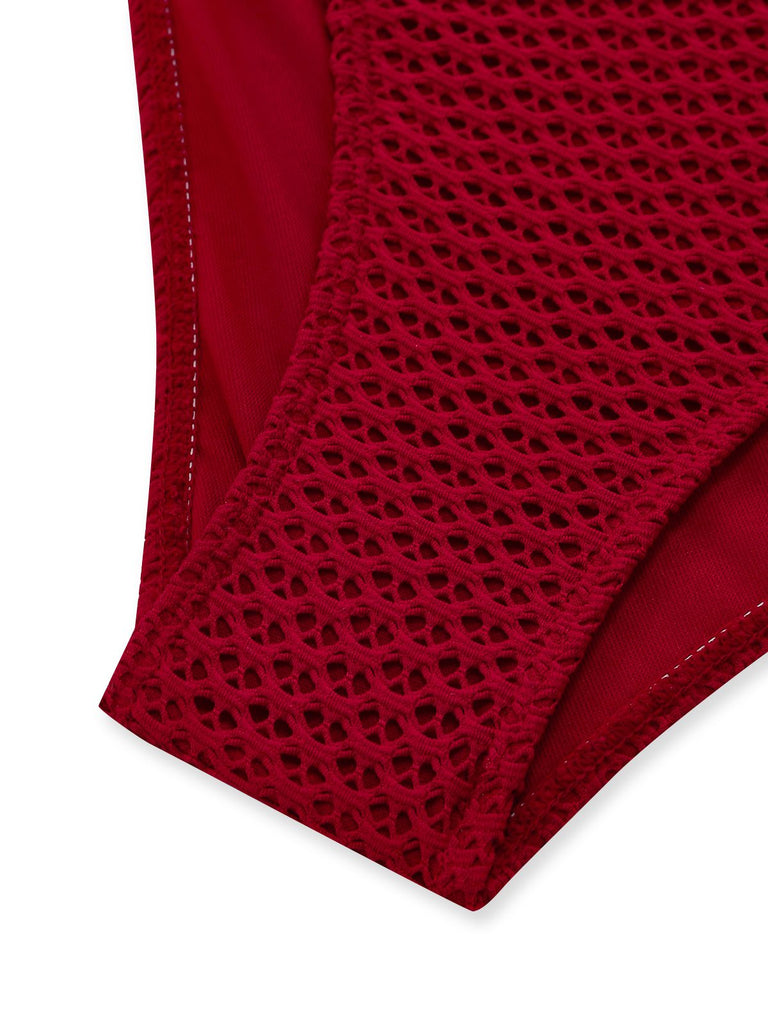 Ensemble maillot de bain dos nu en maille crochetée décolleté en V profond années 1950