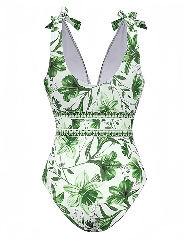 2PCS Maillot de bain bleu à fleurs et cache-maillot années 1940