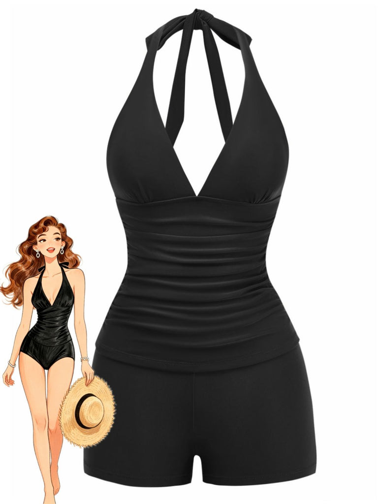 Ensemble Tankini Short Dos Nu années 40