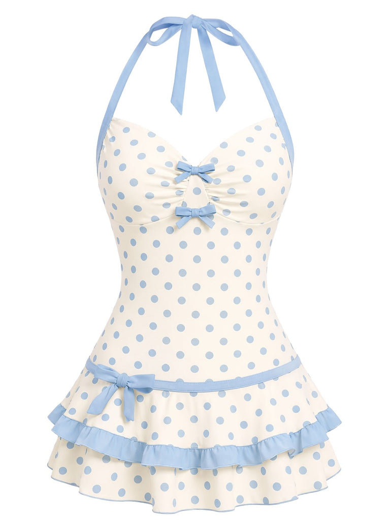 Maillot de bain une pièce rouge pois nœud dos nu 1940s