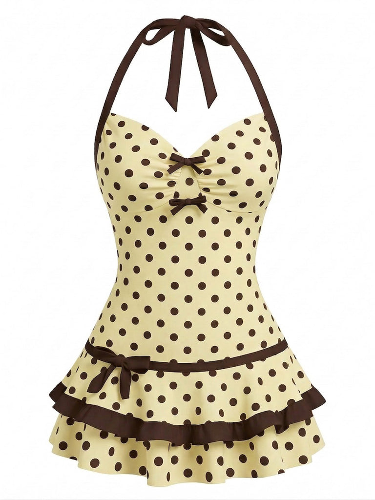 [Prévente] Maillot de bain jaune col licou à pois années 40