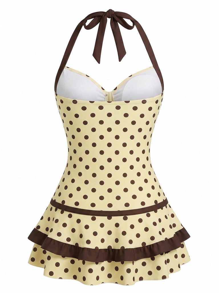 [Prévente] Maillot de bain jaune col licou à pois années 40