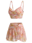 [Prévente] Maillot de Bain 3PCS Floral en Filet Cowl Neck Années 1950 2