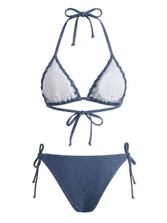 [Prévente] Ensemble bikini bleu faux denim dos nu 1970s