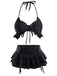 Ensemble bikini noir dos nu avec paréo à volants années 50