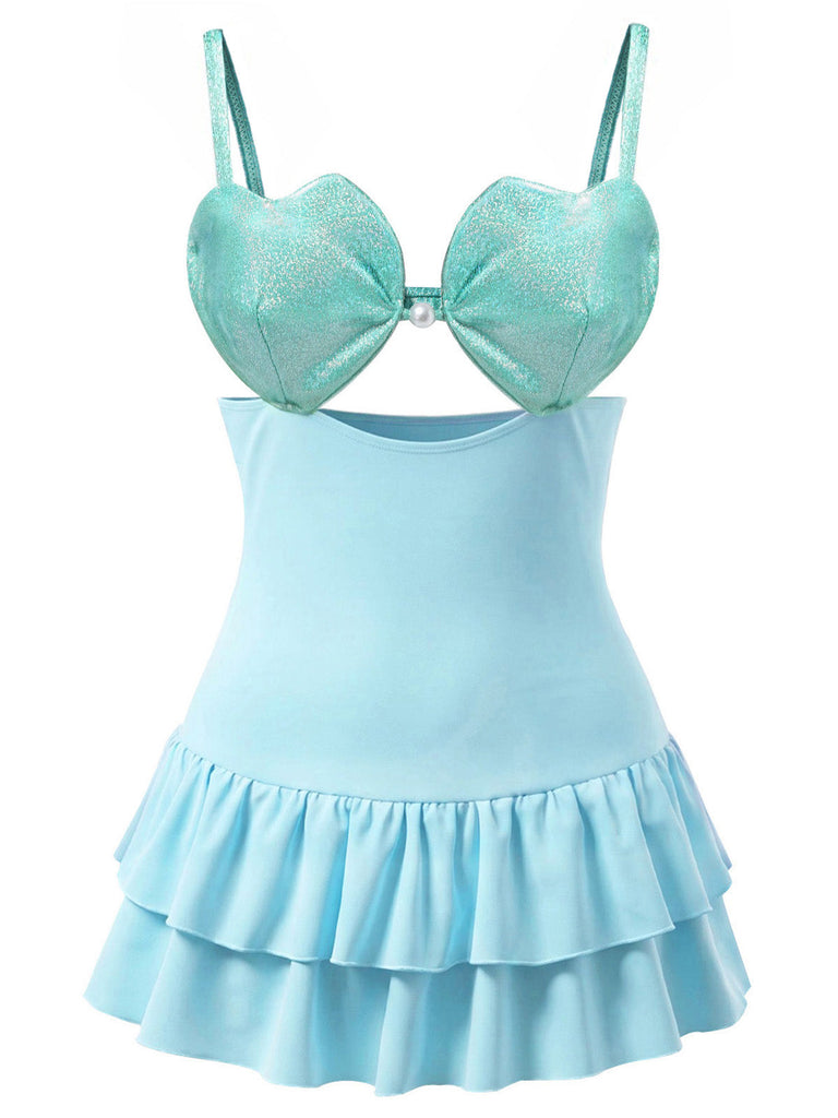 [Prévente] Maillot de Bain à Jupe Ajouré Cœur Bleu Clair années 40 2