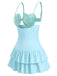 [Prévente] Maillot de Bain à Jupe Ajouré Cœur Bleu Clair années 40 3