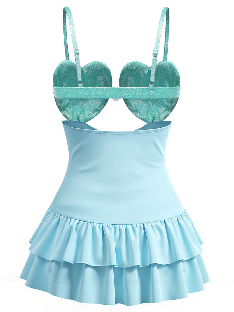 [Prévente] Maillot de Bain à Jupe Ajouré Cœur Bleu Clair années 40 4