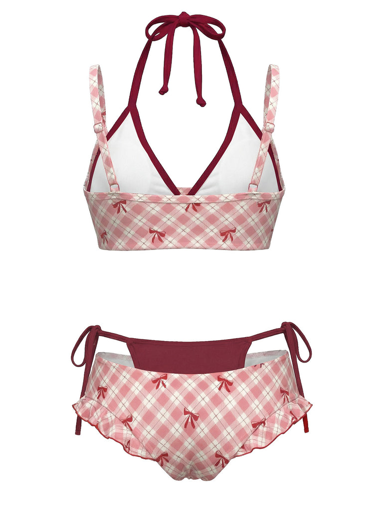 [Prévente] Ensemble bikini double épaisseur à carreaux Violette nœud et dos nu années 50