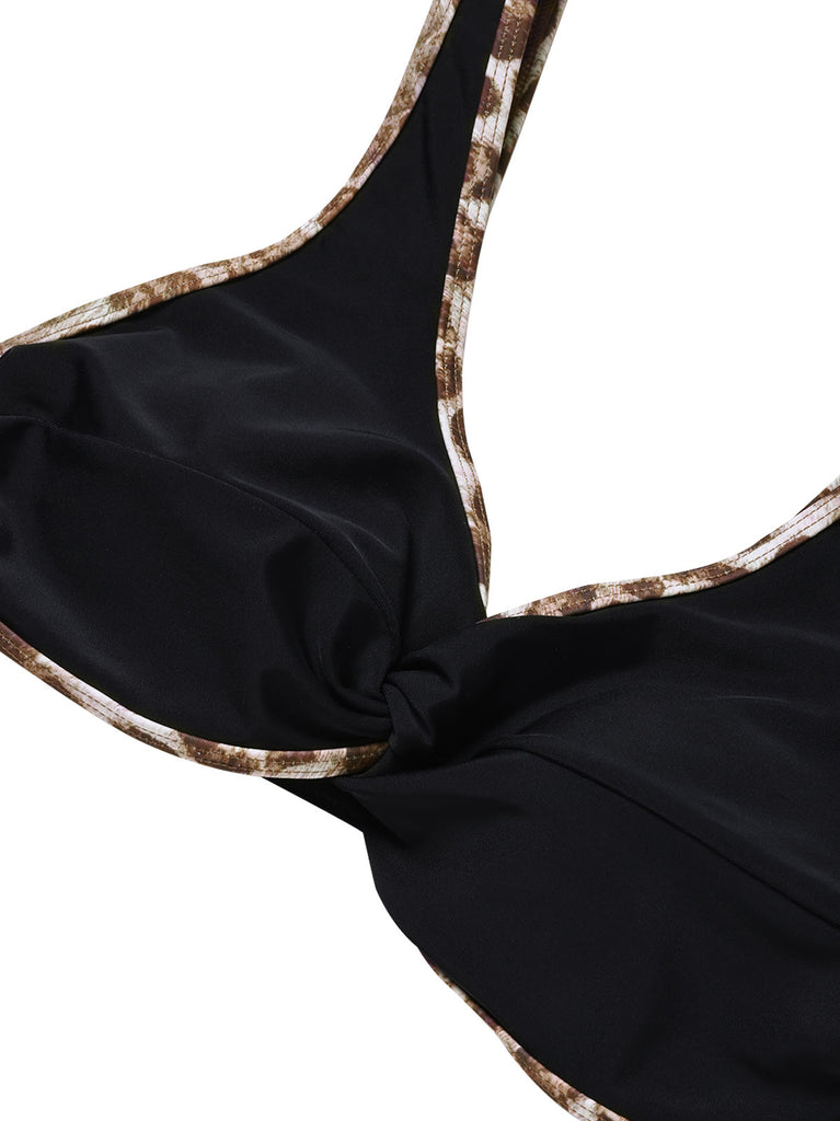 [Prévente] Ensemble Bikini Torsadé Devant Imprimé Léopard Noir années 30 5